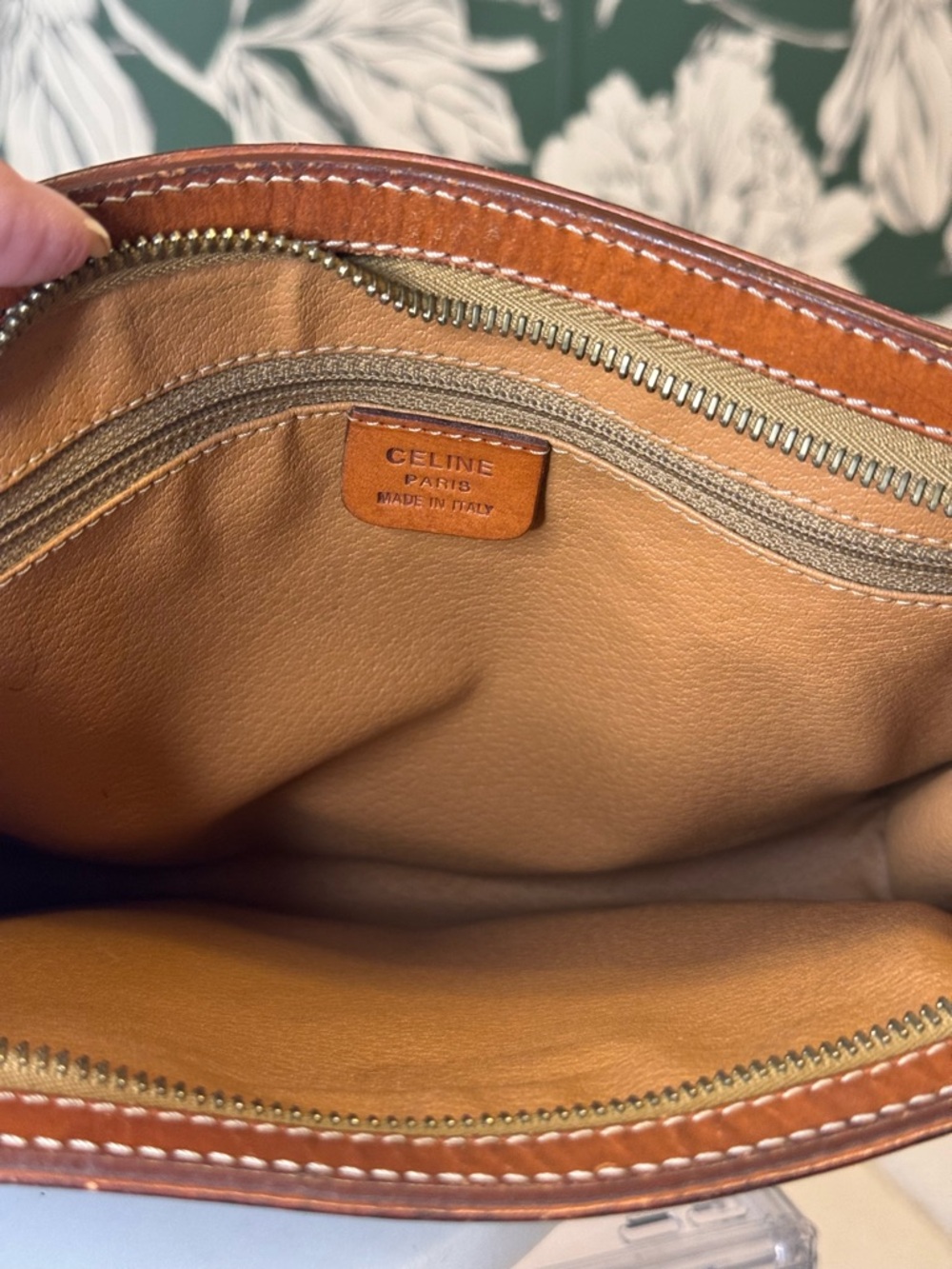 Celine Authentic Brown Patterned Wristlet with Tan Leather Trim EUC - Picture 11 of 12